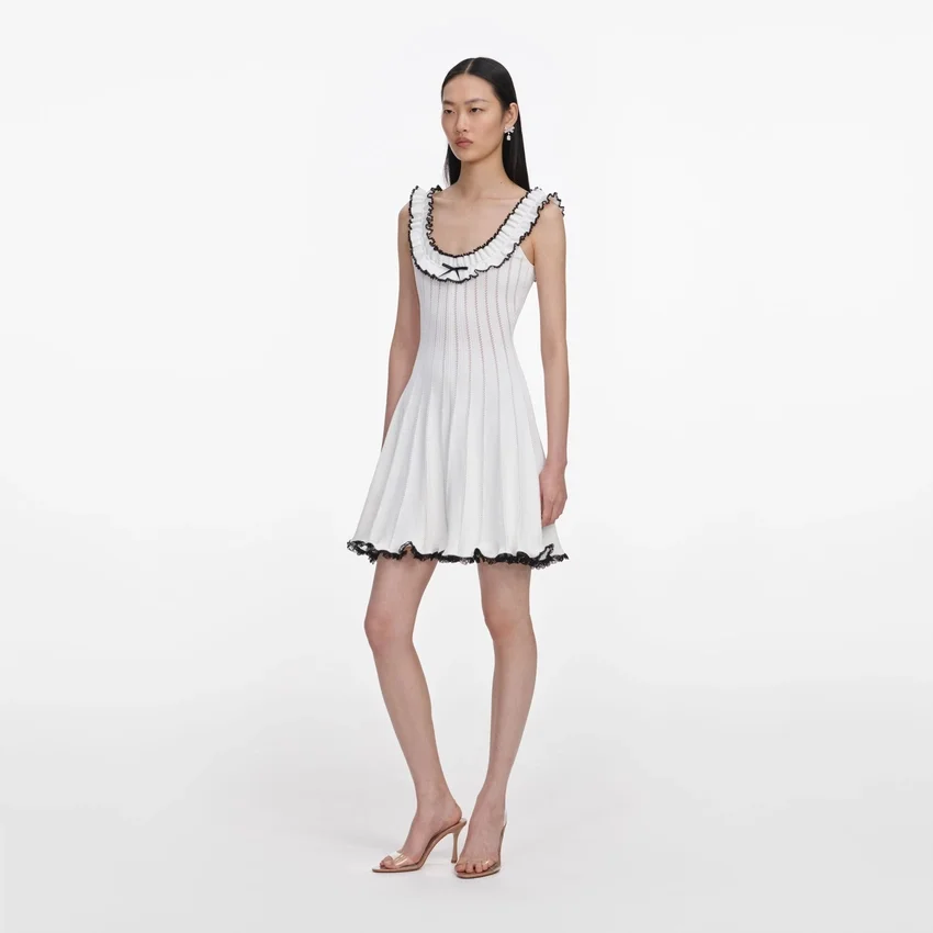 White Contrast Trim Knit Mini Dress White Contrast Trim Knit Mini Dress