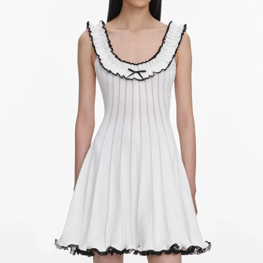 White Contrast Trim Knit Mini Dress White Contrast Trim Knit Mini Dress