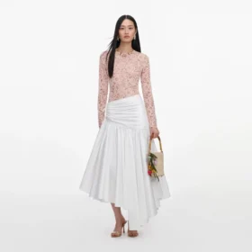 white cotton asymmetric midi skirt 1 280x280 - Beige Floral Lace Bodysuit
