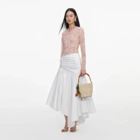 white cotton asymmetric midi skirt 2 280x280 - Beige Floral Lace Bodysuit