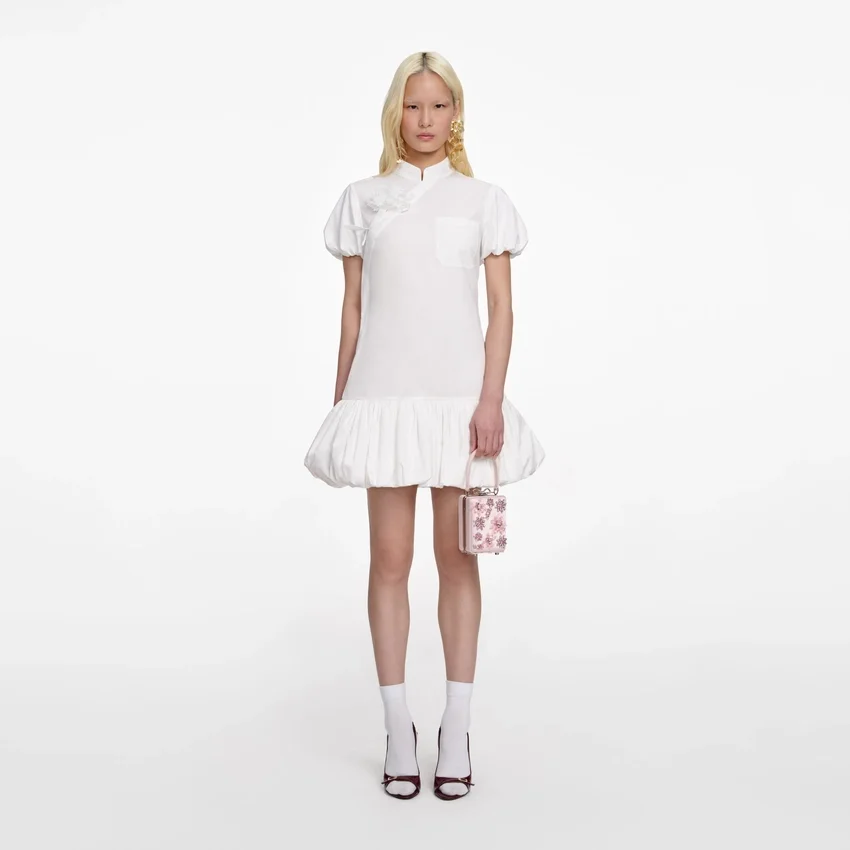 White Cotton Asymmetric Mini Dress White Cotton Asymmetric Mini Dress