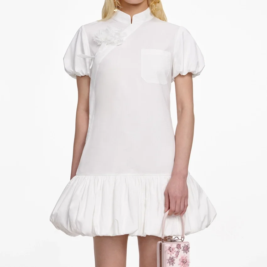 White Cotton Asymmetric Mini Dress White Cotton Asymmetric Mini Dress