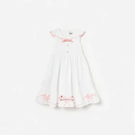 White Cotton Bow Embroidered Dress