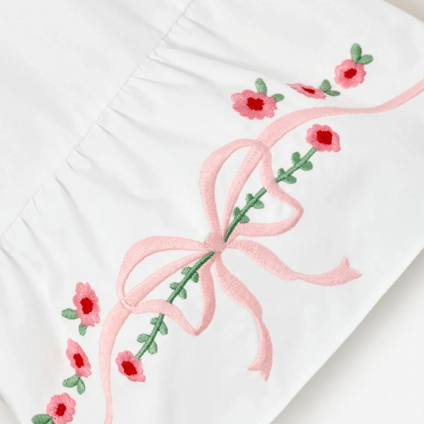 White Cotton Bow Embroidered Dress White Cotton Bow Embroidered Dress