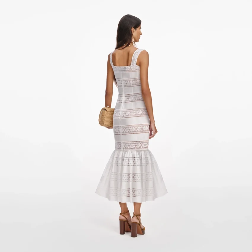White Cotton Embroidered Midi Dress White Cotton Embroidered Midi Dress