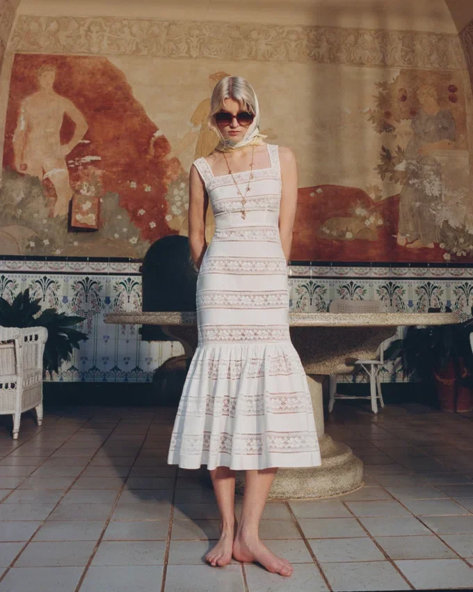 White Cotton Embroidered Midi Dress White Cotton Embroidered Midi Dress