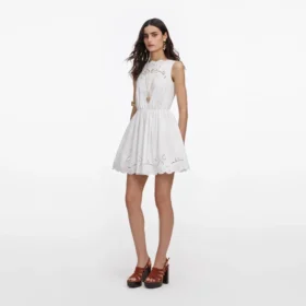 White Cotton Embroidered Mini Dress