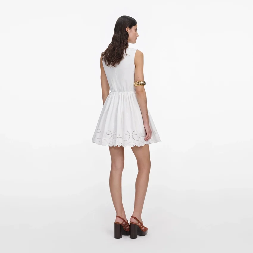 White Cotton Embroidered Mini Dress White Cotton Embroidered Mini Dress