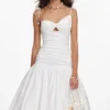 White Cotton Gathered Midi Dress White Cotton Gathered Midi Dress