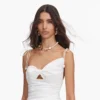 White Cotton Gathered Midi Dress White Cotton Gathered Midi Dress