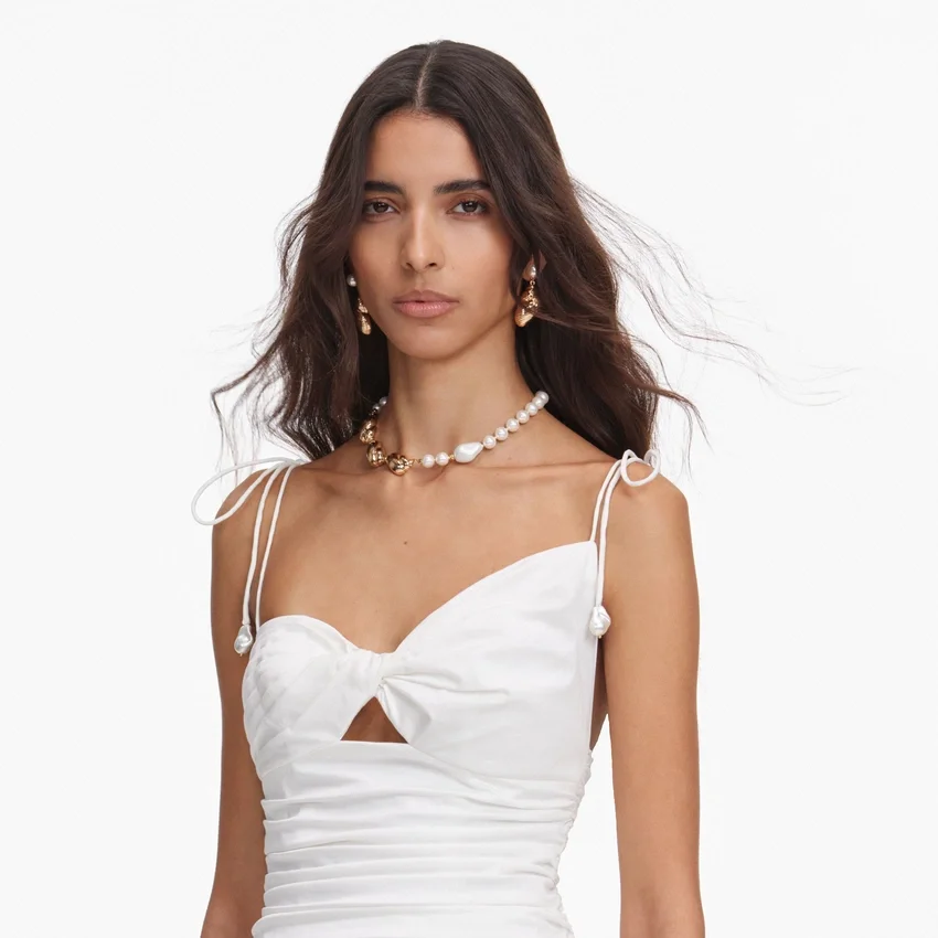 White Cotton Gathered Midi Dress White Cotton Gathered Midi Dress