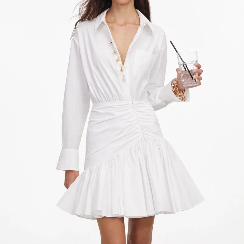 White Cotton Gathered Mini Dress White Cotton Gathered Mini Dress