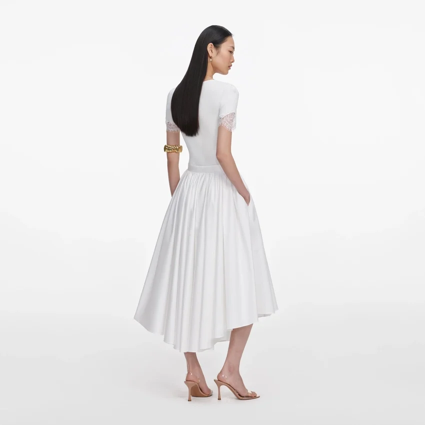 White Cotton Poplin Midi Skirt White Cotton Poplin Midi Skirt