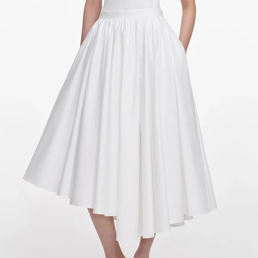 White Cotton Poplin Midi Skirt White Cotton Poplin Midi Skirt