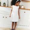 White Crepe Sequin Flower Dress White Crepe Sequin Flower Dress