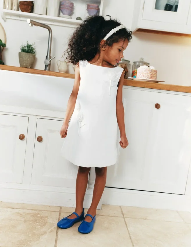 White Crepe Sequin Flower Dress White Crepe Sequin Flower Dress