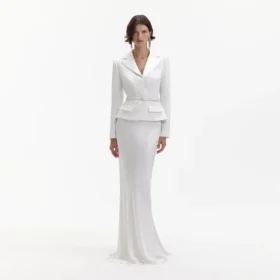 White Crepe Tailored Maxi Dress