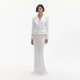 White Crepe Tailored Maxi Dress