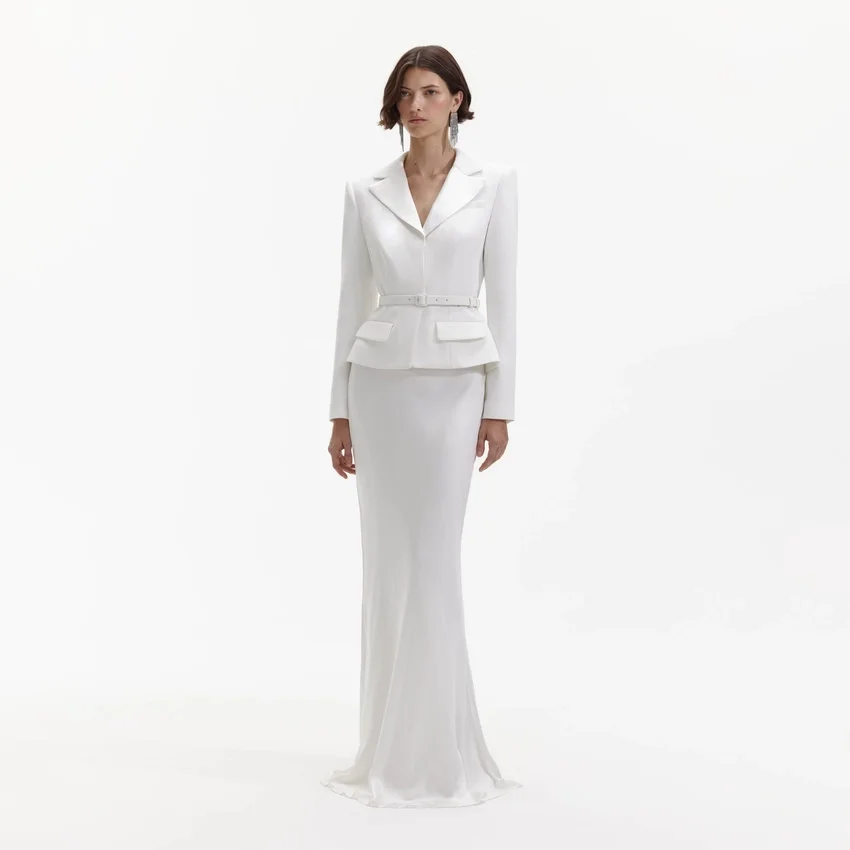 White Crepe Tailored Maxi Dress White Crepe Tailored Maxi Dress