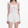 White Embroidered Playsuit