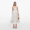 White Floral Linen Blend Peplum Midi Dress White Floral Linen Blend Peplum Midi Dress