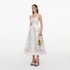 White Floral Linen Blend Peplum Midi Dress White Floral Linen Blend Peplum Midi Dress