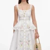 White Floral Linen Blend Peplum Midi Dress White Floral Linen Blend Peplum Midi Dress