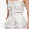 White Floral Linen Blend Peplum Midi Dress White Floral Linen Blend Peplum Midi Dress