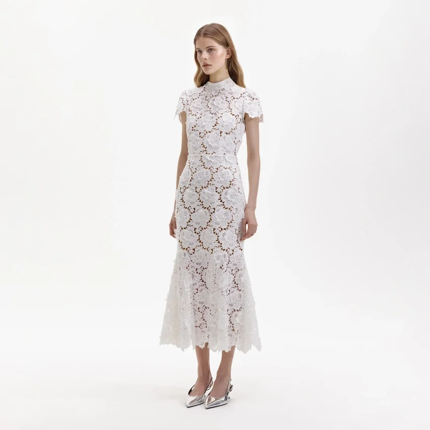 White Flower Lace Midi Dress White Flower Lace Midi Dress