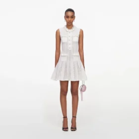 White Flower Trim Knit Mini Dress