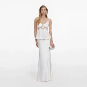 White Georgette Satin Maxi Dress