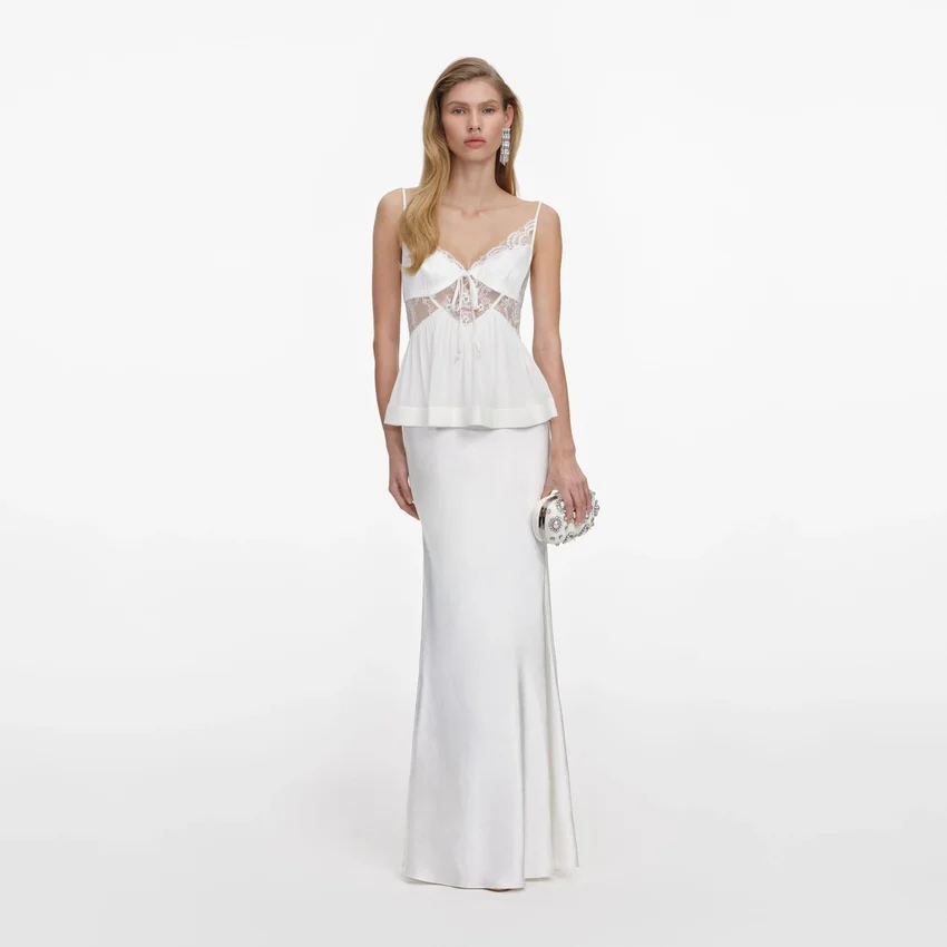 White Georgette Satin Maxi Dress White Georgette Satin Maxi Dress