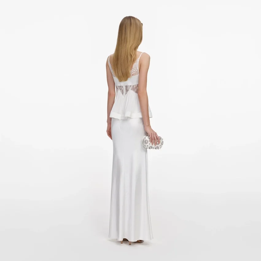 White Georgette Satin Maxi Dress White Georgette Satin Maxi Dress