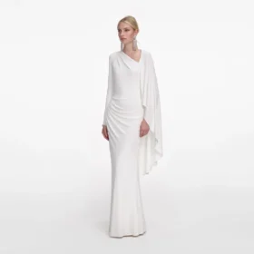 White Jersey Drape Maxi Dress