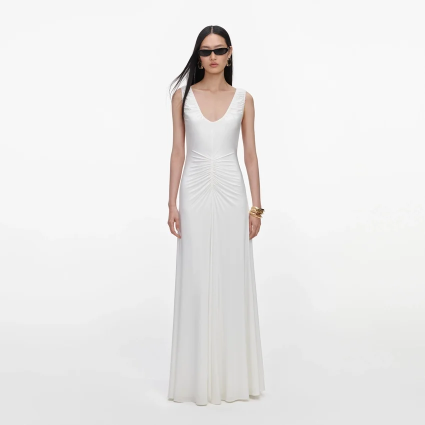 White Jersey Ruched Maxi Dress White Jersey Ruched Maxi Dress
