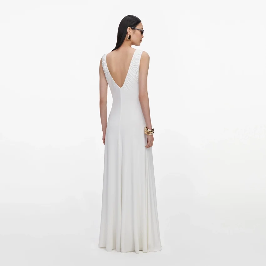 White Jersey Ruched Maxi Dress White Jersey Ruched Maxi Dress