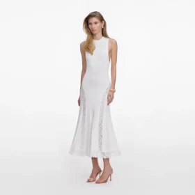 white knit lace insert midi dress 2 280x280 - White Knit Lace Insert Midi Dress