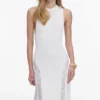 White Knit Lace Insert Midi Dress White Knit Lace Insert Midi Dress