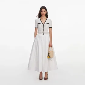 White Knit Linen Midi Dress