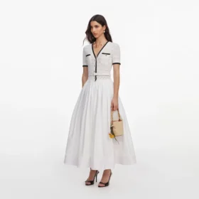 White Knit Linen Midi Dress