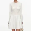 White Knit Pleated Twill Mini Dress