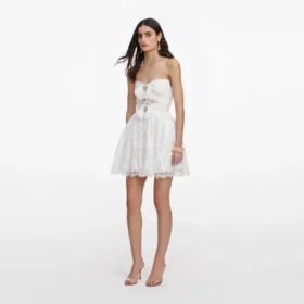 White Lace Bow Mini Dress