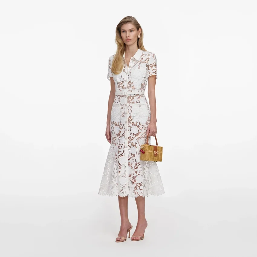 White Lace Collared Midi Dress White Lace Collared Midi Dress