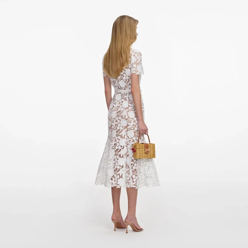 White Lace Collared Midi Dress White Lace Collared Midi Dress