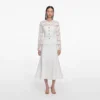 White Lace Crepe Midi Dress