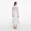 White Lace Crepe Midi Dress