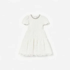 White Lace Pearl Trim Dress