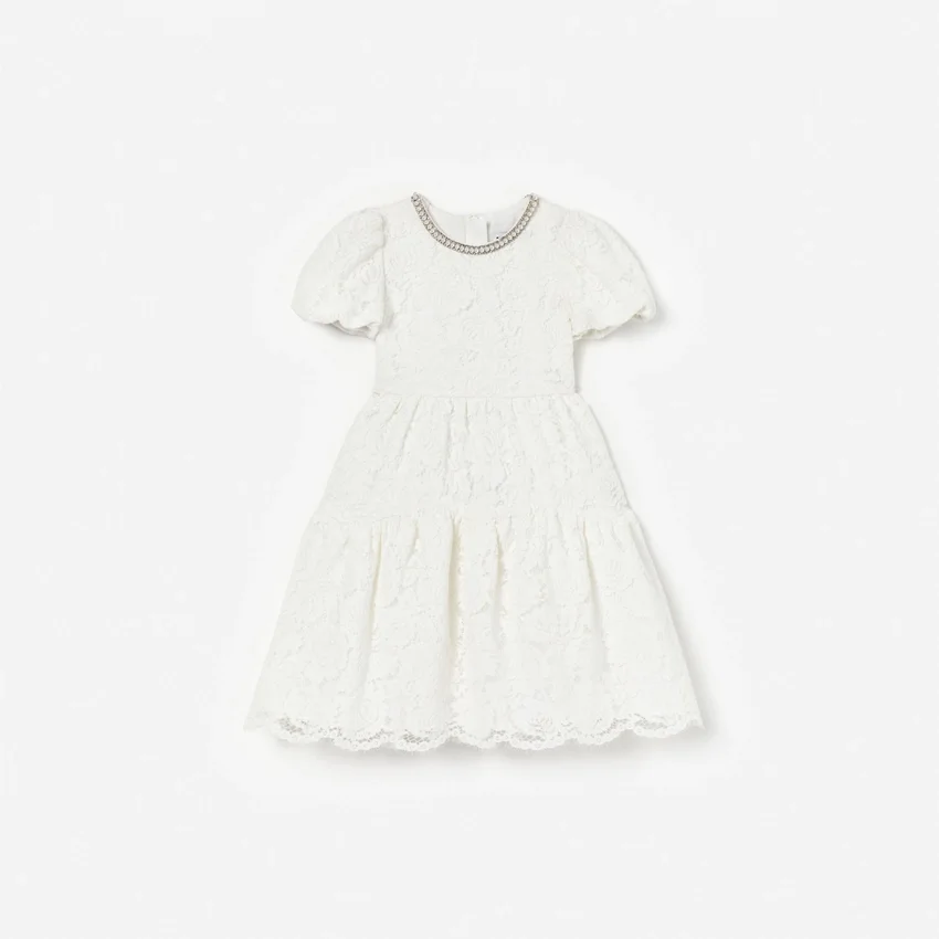 White Lace Pearl Trim Dress White Lace Pearl Trim Dress