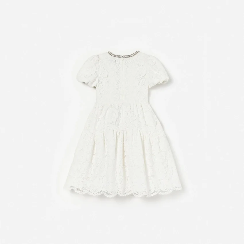 White Lace Pearl Trim Dress White Lace Pearl Trim Dress