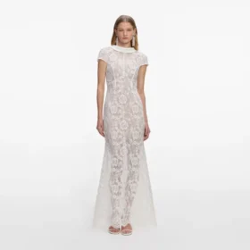 White Lace Scoop Back Maxi Dress